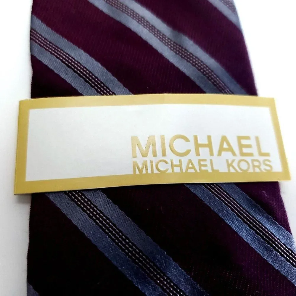 Michael Kors Silk Tie Woven‎ Striped Maroon Red Skinny